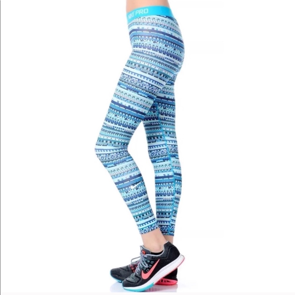 NWT Nike Pro Blue Aztec Leggings